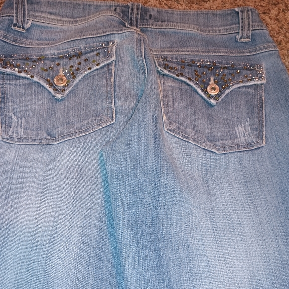 Vanilla Jeans Size 13 Bling Rhinestones and Lace Blue Denim Flare - Picture 7 of 9